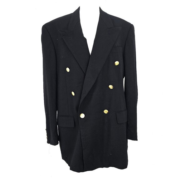 Austin ReedJacobsons Double Breasted Gold Button Wool Black Blazer Men Size 40R - Picture 2 of 12